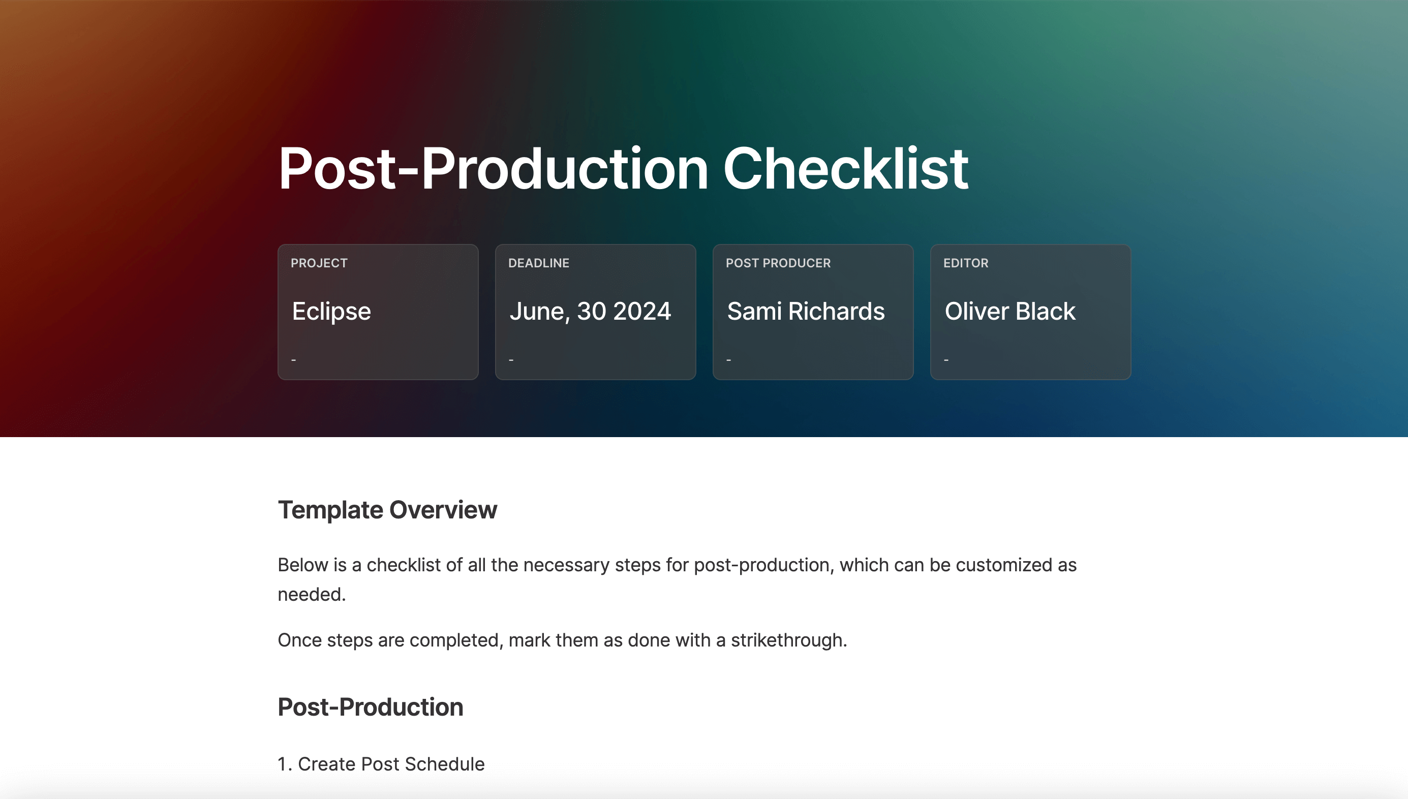 post production business plan